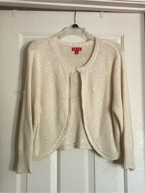 ELLE Cream Sequin Open-Front Cardigan